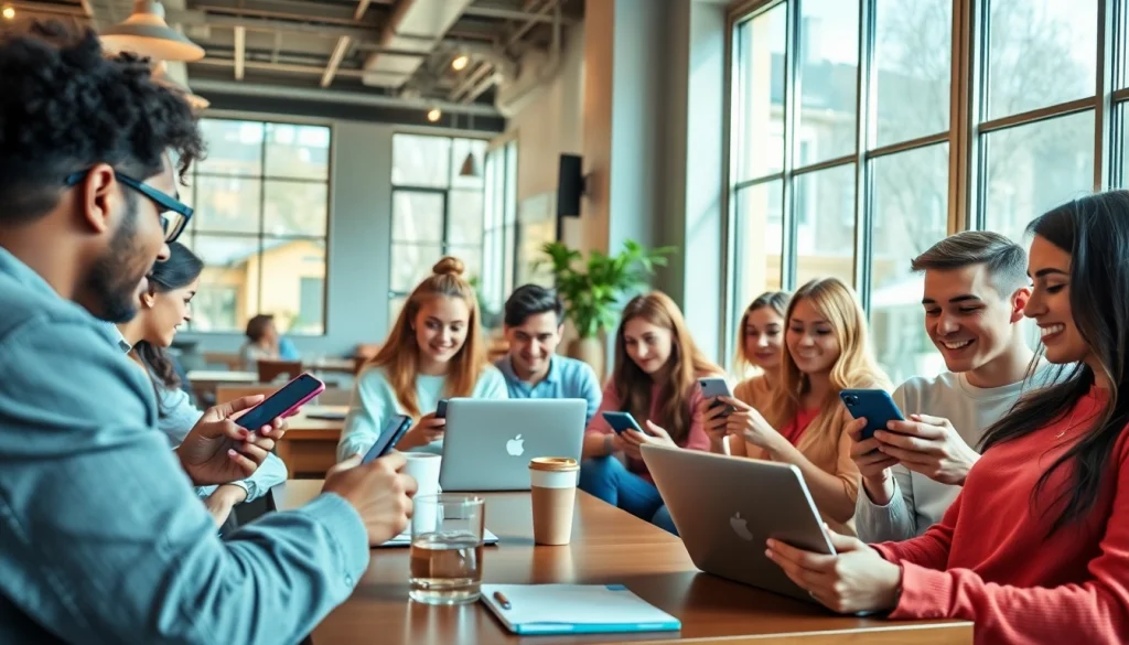 Find OnlyFans creators from Instagram in a lively café scene with diverse individuals networking.