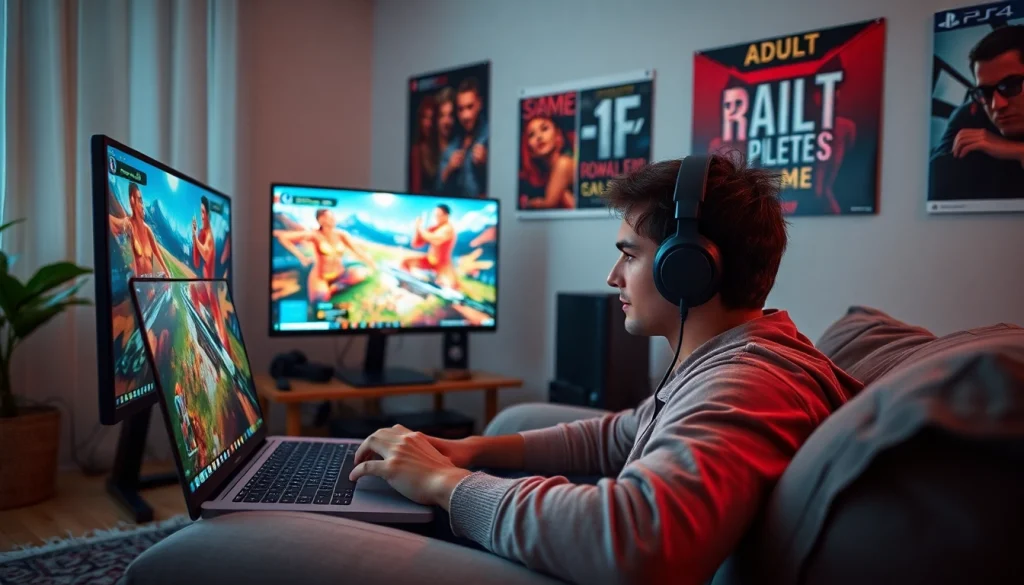 Exciting gaming scene featuring free porn games on a modern desktop.