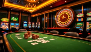 Engaging gameplay at U888 link mới including poker chips, roulette, and a lively casino atmosphere.