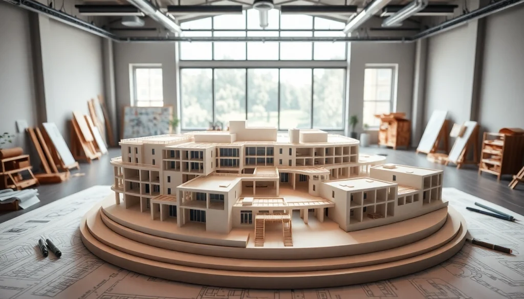 Architekturmodellbau Magdeburg zeigt detailliertes Architekturmodell in professionellem Licht.