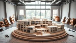 Architekturmodellbau Magdeburg zeigt detailliertes Architekturmodell in professionellem Licht.