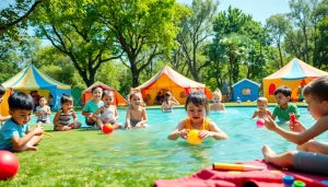 Children participating in fun activities at holiday camps in a lively outdoor environment.
