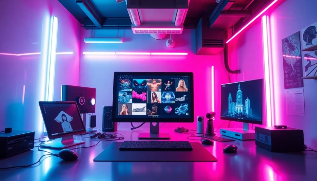 NSFW AI image generation process in a modern, high-tech environment.