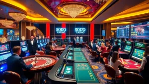 Experience thrilling moments at SODO Casino with engaging players at various gaming tables.