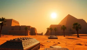 Explore intricate details of piraminds illuminated by the sun against a vast desert landscape.