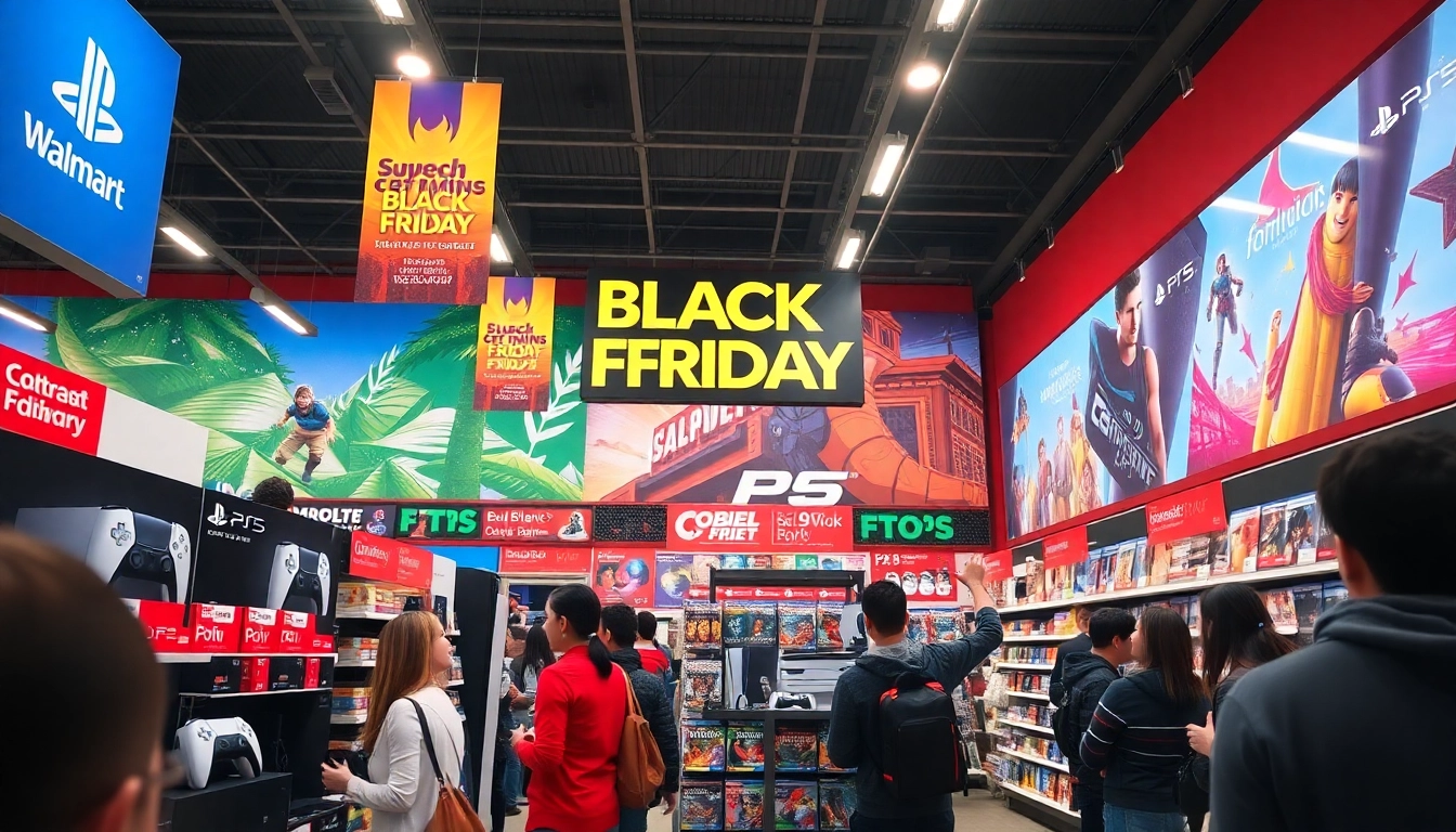 Shop for Walmart PS5 Black Friday deals amidst a festive gaming atmosphere.