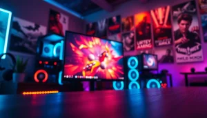 Showcasing an intricate gaming setup with a focus on PC gaming news, highlighting an immersive experience.