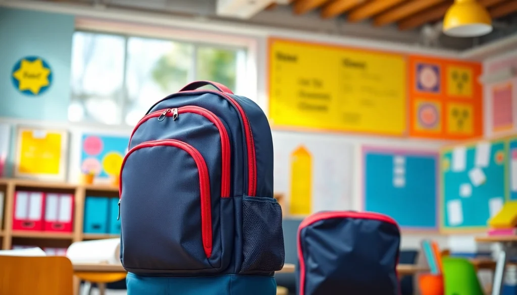 Praktische Handtasche für Schulen mit einzigartigem Design in einem Klassenzimmer.