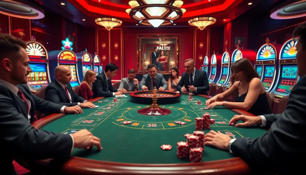 Des joueurs profitant d'un jeu à enjeux élevés à une table luxueuse dans un cadre de casino en ligne français.
