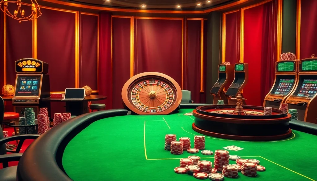 Vivez l'excitation du casino en ligne français avec des visuels de jeu luxueux, mettant en vedette la roulette et le poker.