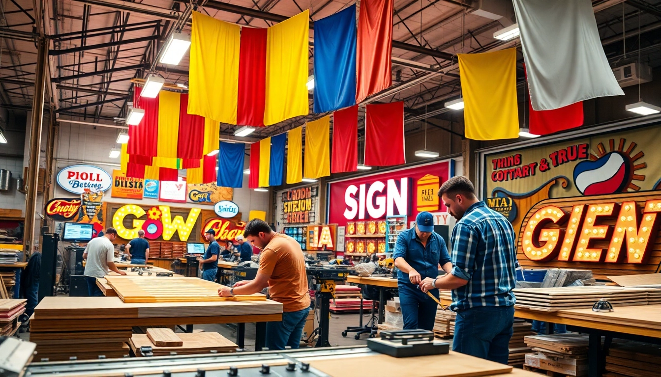 Engaging workspace of an edmonton sign company showcasing vibrant custom signs being designed.