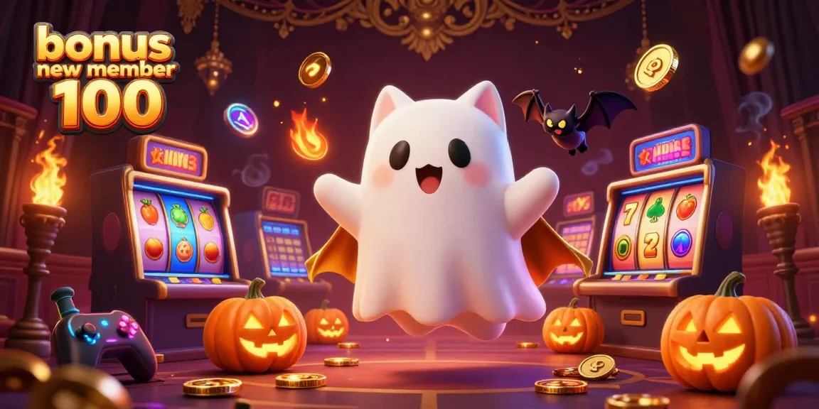 Engage with fun as the ghost cat and bat navigate the haunted casino for a bonus new member 100 experience!