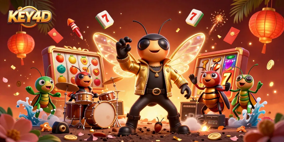 KEY4D menghadirkan ilustrasi kasino yang menampilkan cicada rock star dalam aksi slot yang mendebarkan.