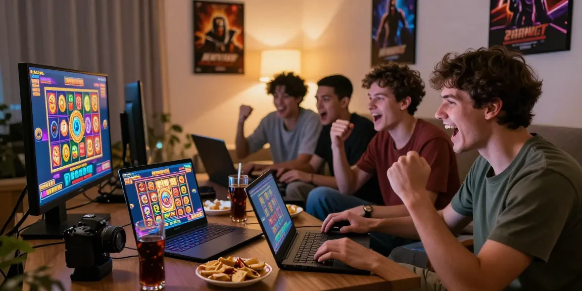 Pemain Super59 merayakan kemenangan besar saat bermain slot online dengan teman-teman di ruangan nyaman.
