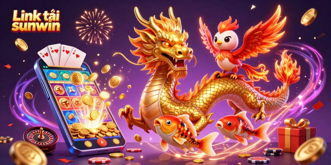 Capture the excitement of Link tải sunwin with a vibrant, colorful casino-themed illustration showcasing engaging gaming elements.