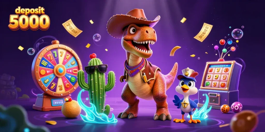Experience the thrill of deposit 5000 with a vibrant 3D casino scene featuring our quirky characters.